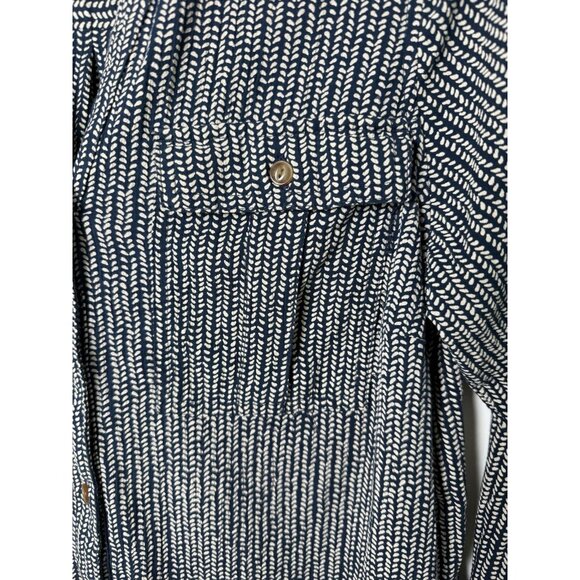 L.L Bean Blue Textured Organic Cotton Boxy Nautical Blouse Women’s Size Small - Picture 3 of 11